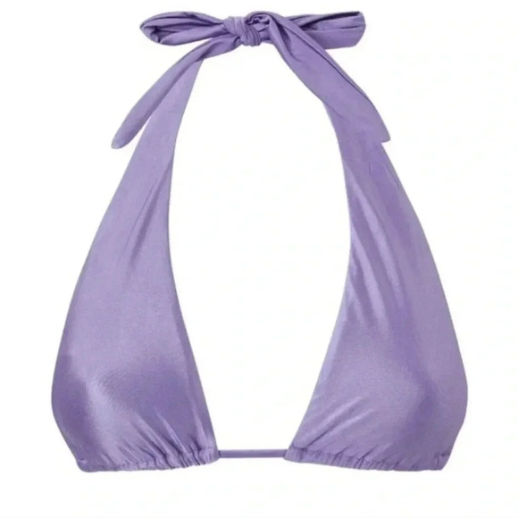 *Final Price*Good American Lilac Shine Ruched Halter Bikini Top Size 1/Small NWT - Picture 2 of 6